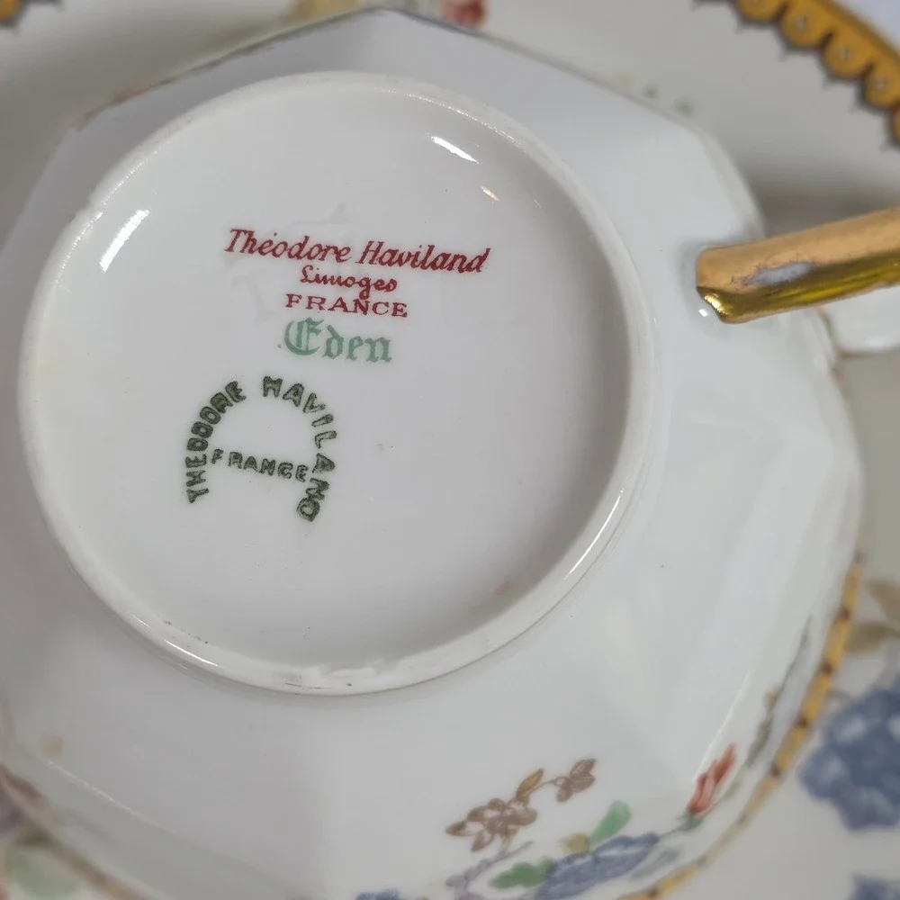 Theodore Haviland Limoges France Eden Bird of Paradise Teacup and Saucer Set